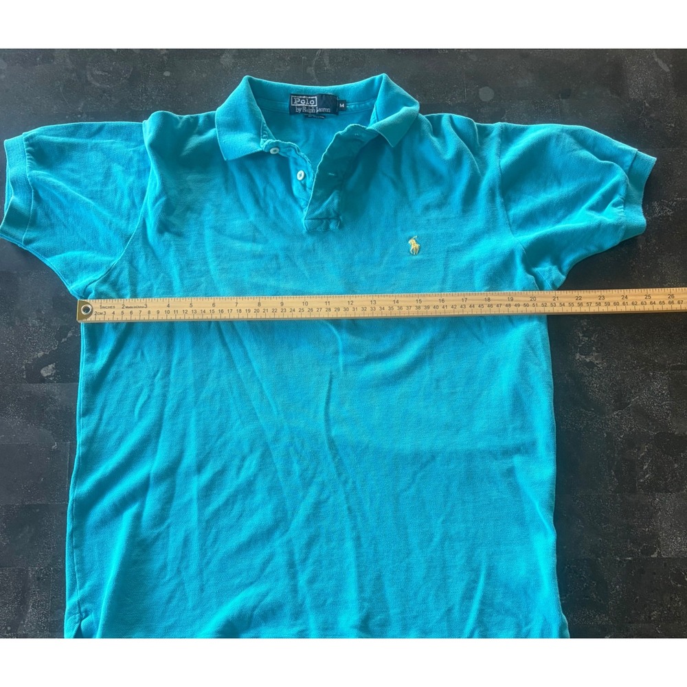 Vintage Polo Ralph Lauren Mens Turquoise Blue Pique Polo Shirt Made in USA Med - Picture 9 of 9